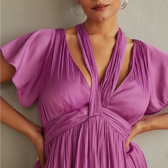 Anthropologie Vibrant Deep-V Mini Dress - Picture 3 of 10